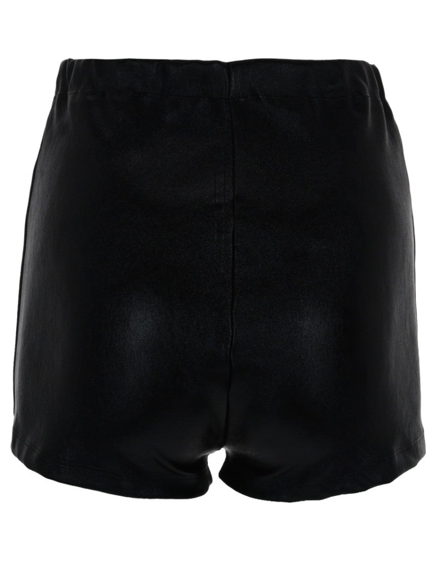 Black Leather Solid Shorts 2