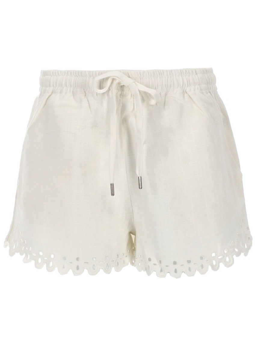 White Cotton Embroidered Shorts 1