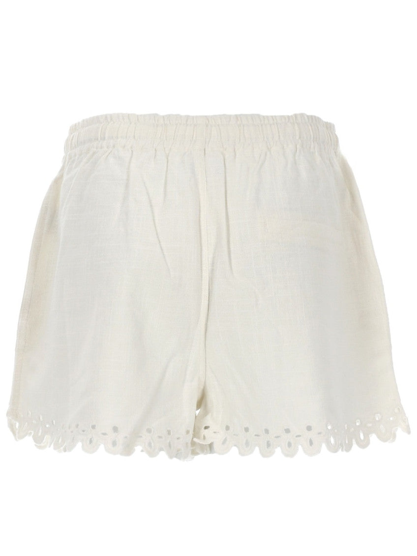 White Cotton Embroidered Shorts 2