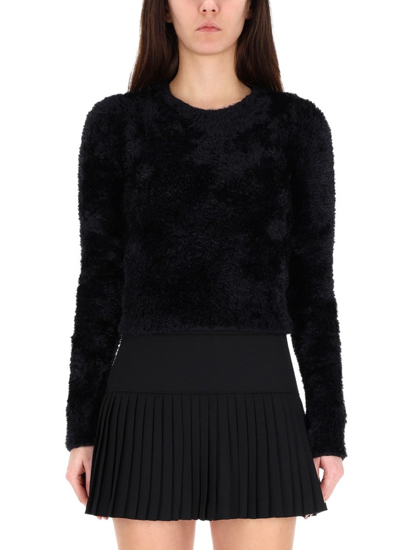 Black Textured Crew Neck Sweater 1
