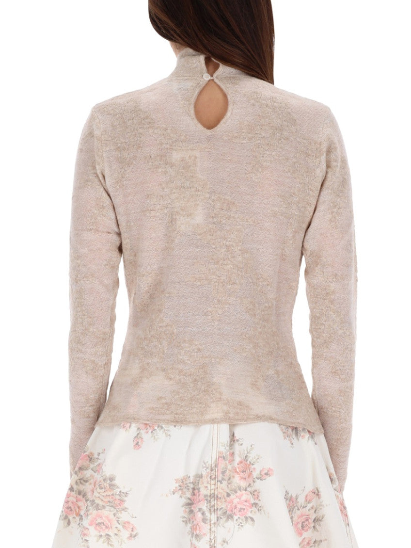 Beige Solid Mock Collar Sweater 2