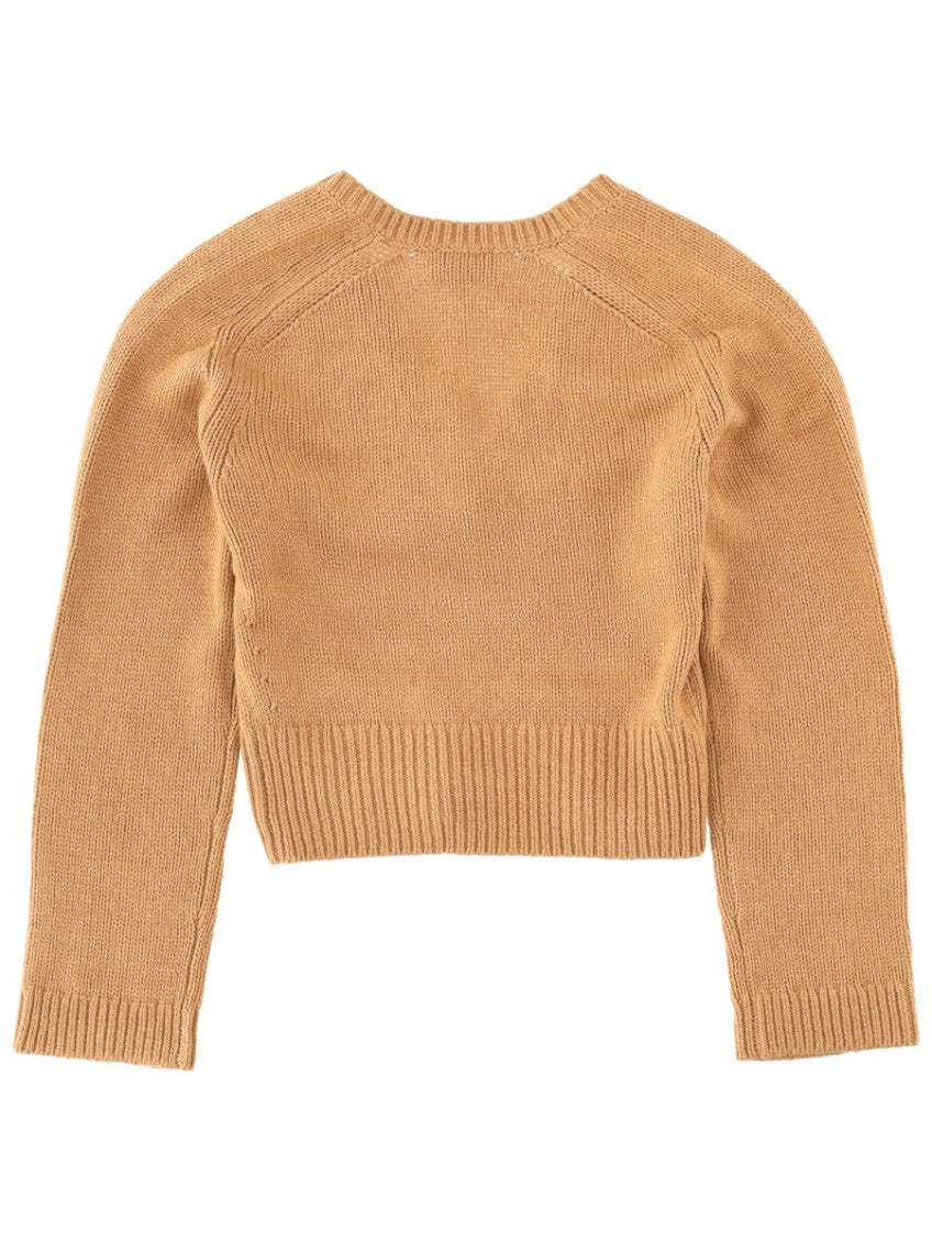 Beige Knitted V Neck Sweater 2