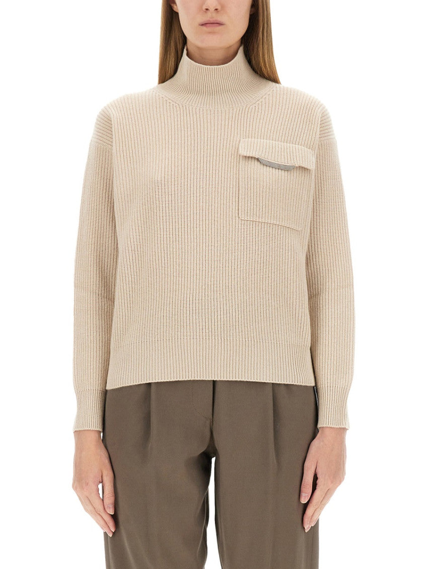 Beige Knitted Turtle Neck Sweater 1