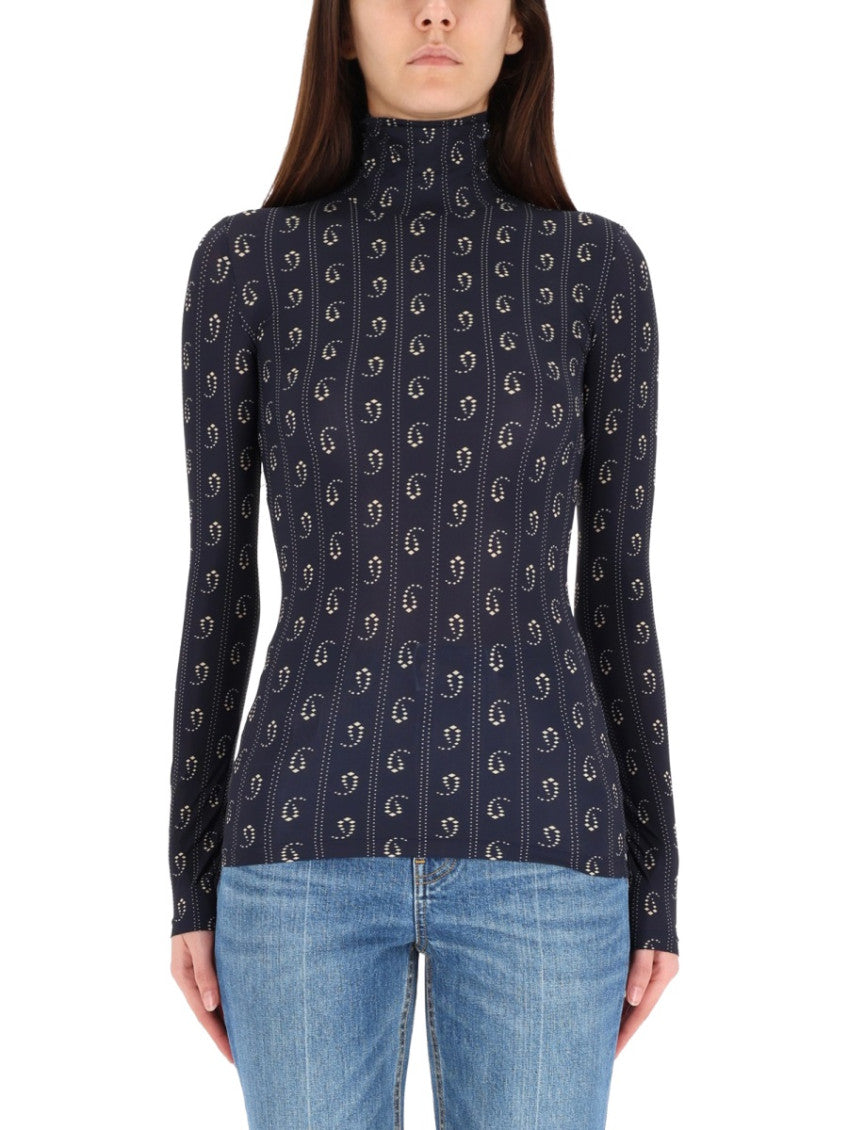 Blue Printed Mock Collar Sweater 1