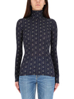 Blue Printed Mock Collar Sweater 1