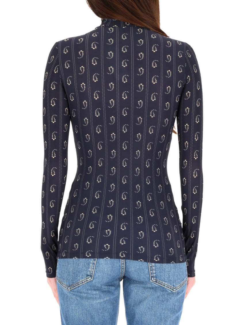 Blue Printed Mock Collar Sweater 2