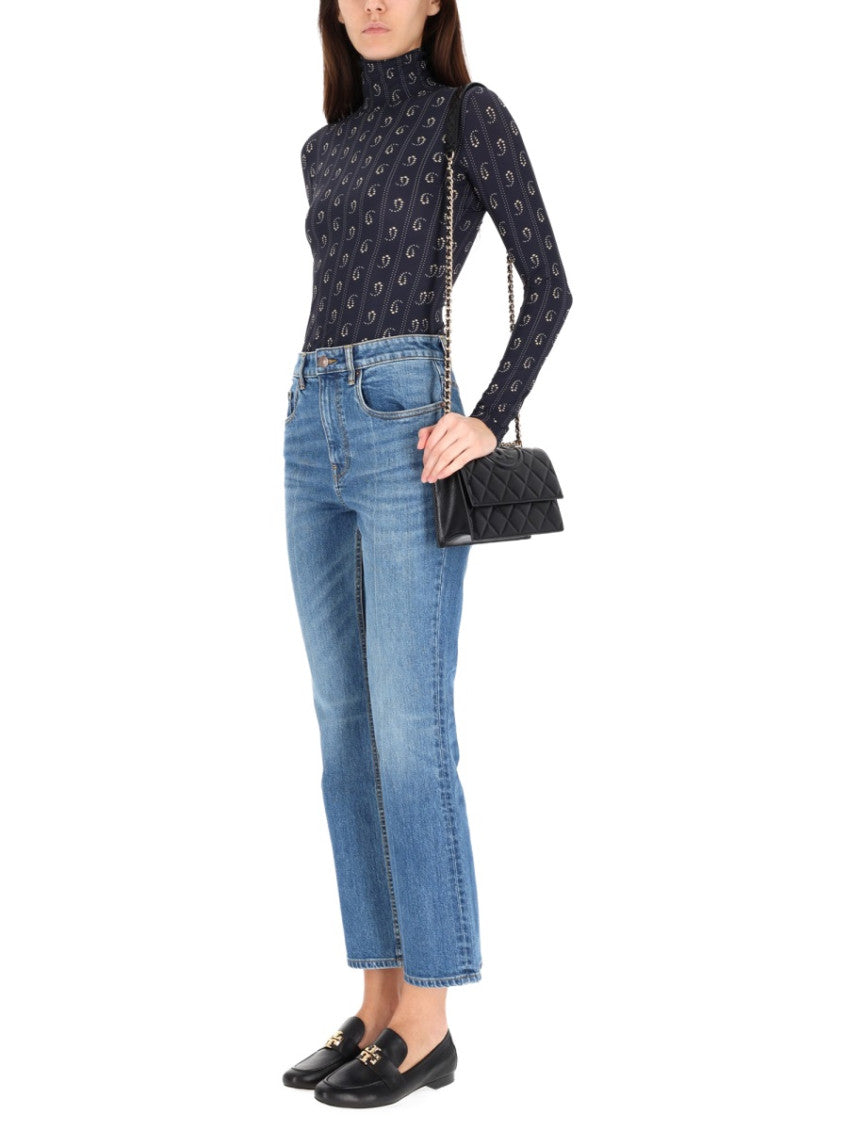 Blue Printed Mock Collar Sweater 4