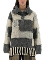 Multicolor Patchwork Shirt Collar Sweater 1