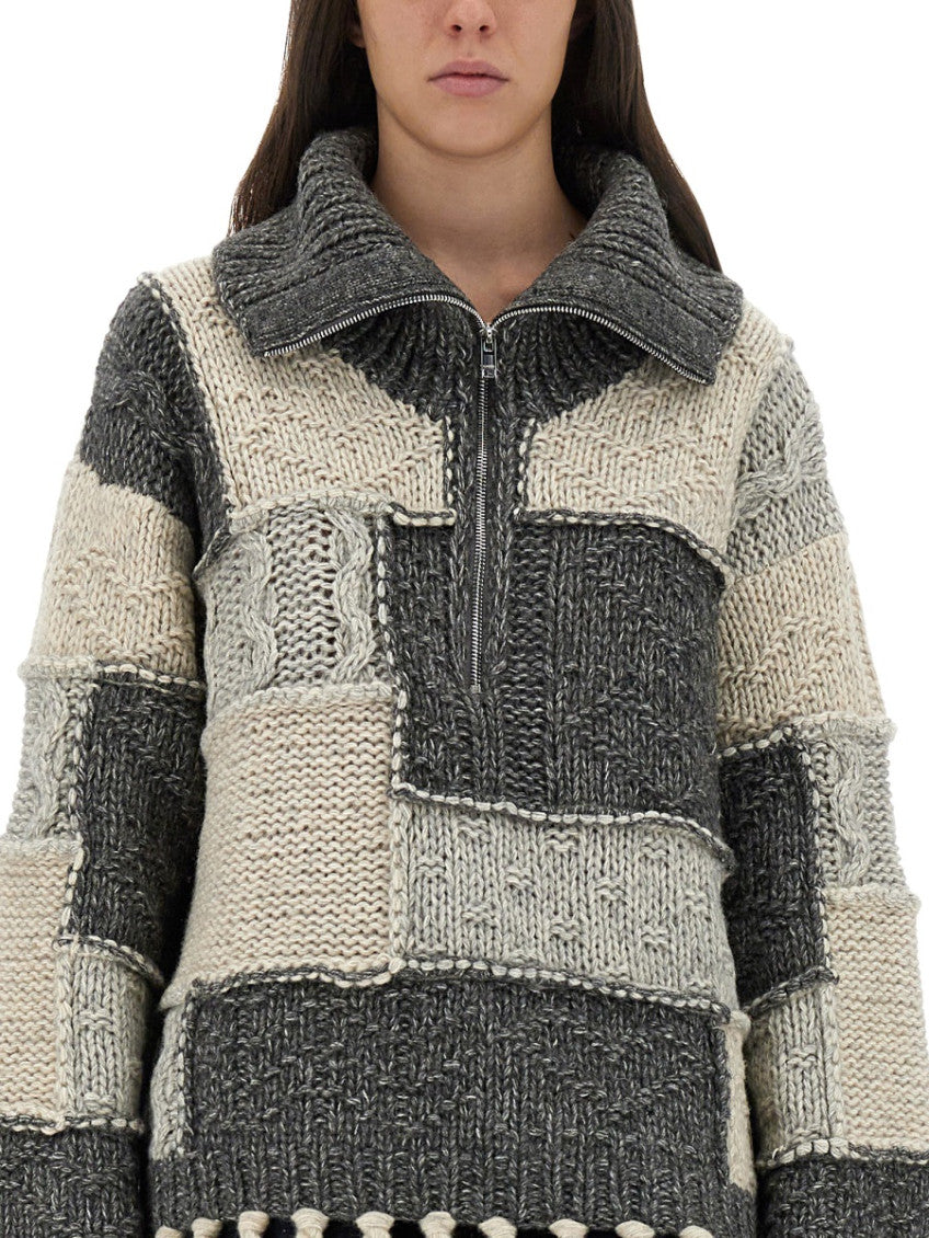 Multicolor Patchwork Shirt Collar Sweater 3