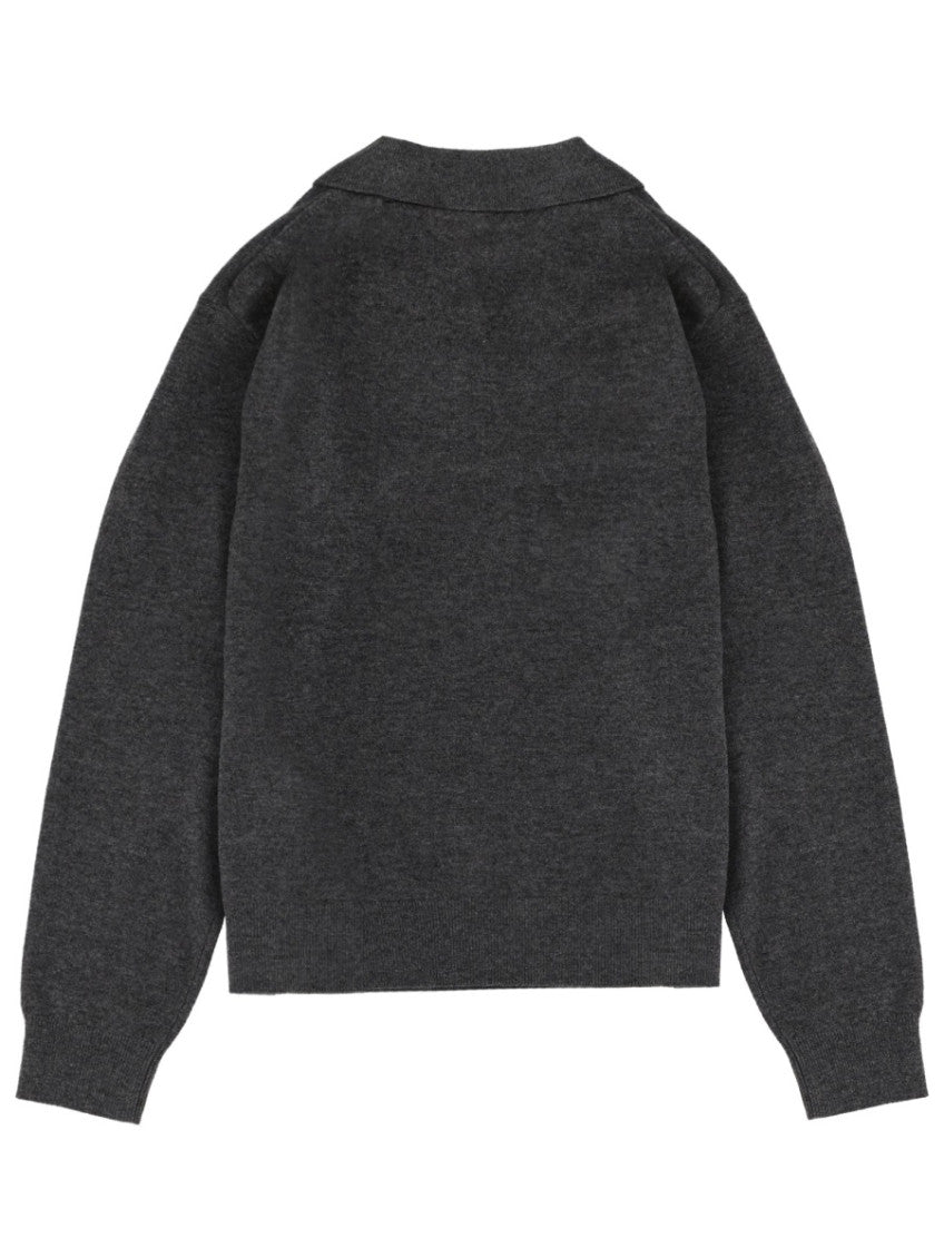 Grey Solid Shirt Collar Sweater 2