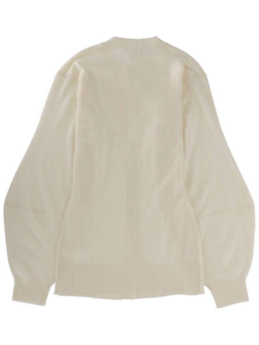 Beige Solid V Neck Cardigan 2