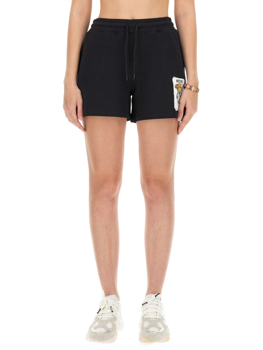 Black Cotton Graphic Shorts 1