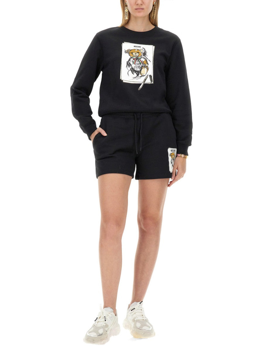 Black Cotton Graphic Shorts 4