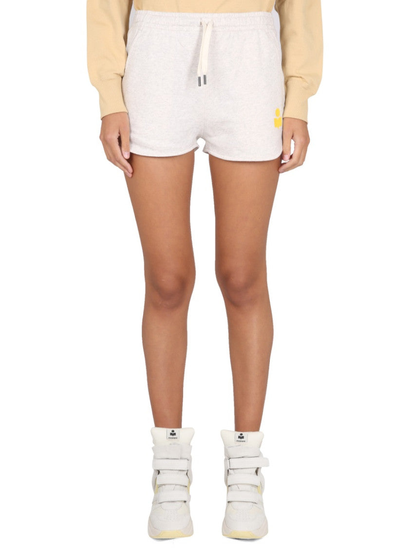 Off White Cotton Logo Shorts 1