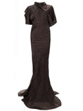Brown Solid Cowl Neck Maxi Dress 1
