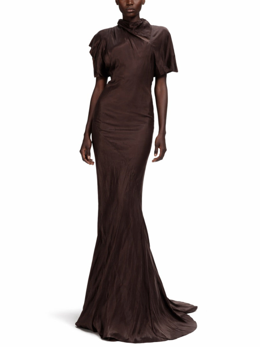 Brown Solid Cowl Neck Maxi Dress 2