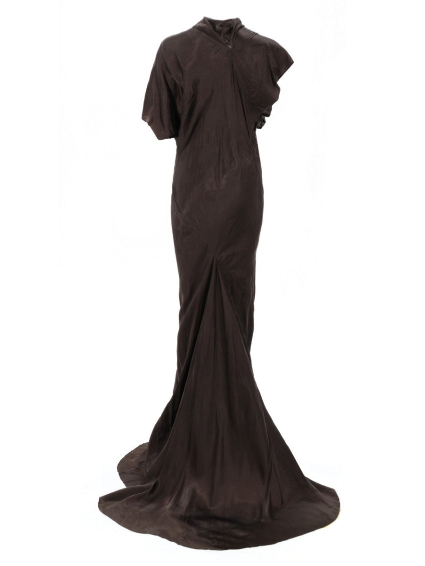 Brown Solid Cowl Neck Maxi Dress 3