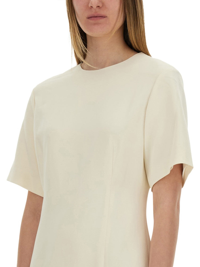 White Solid Round Neck Dress 4