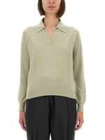 Green Solid Shirt Collar Sweater 1