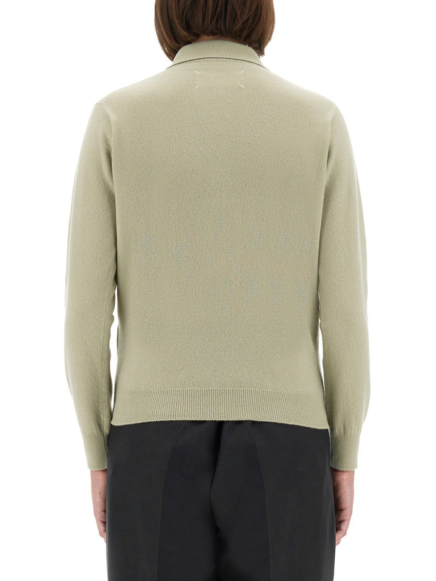 Green Solid Shirt Collar Sweater 2
