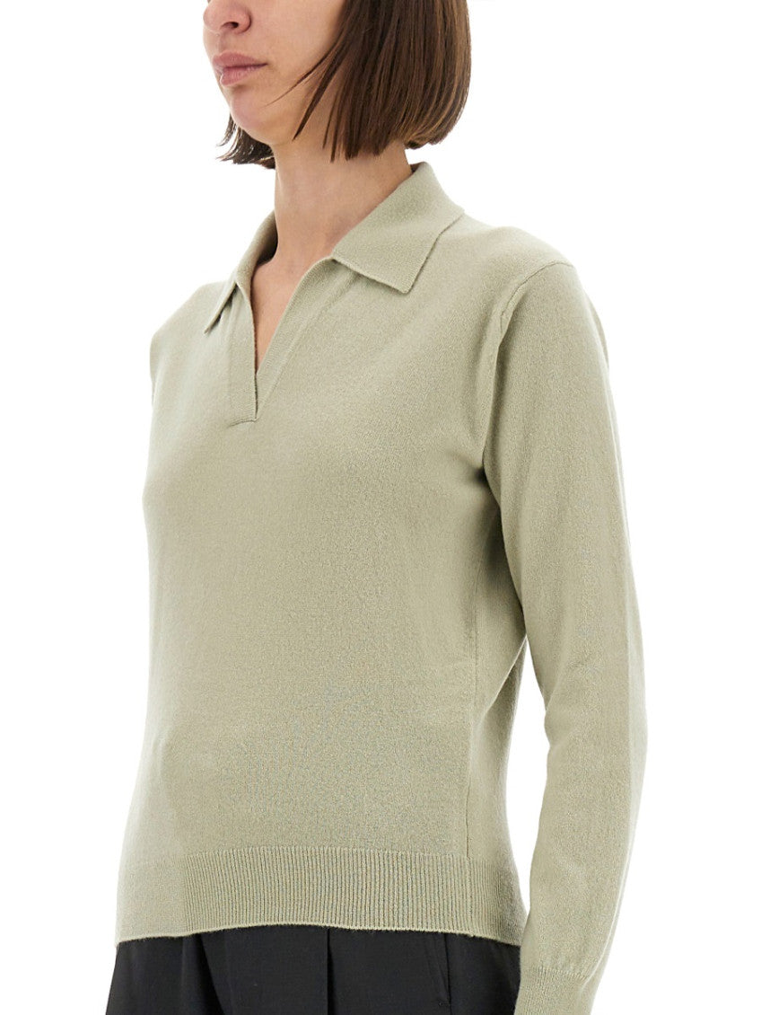 Green Solid Shirt Collar Sweater 3