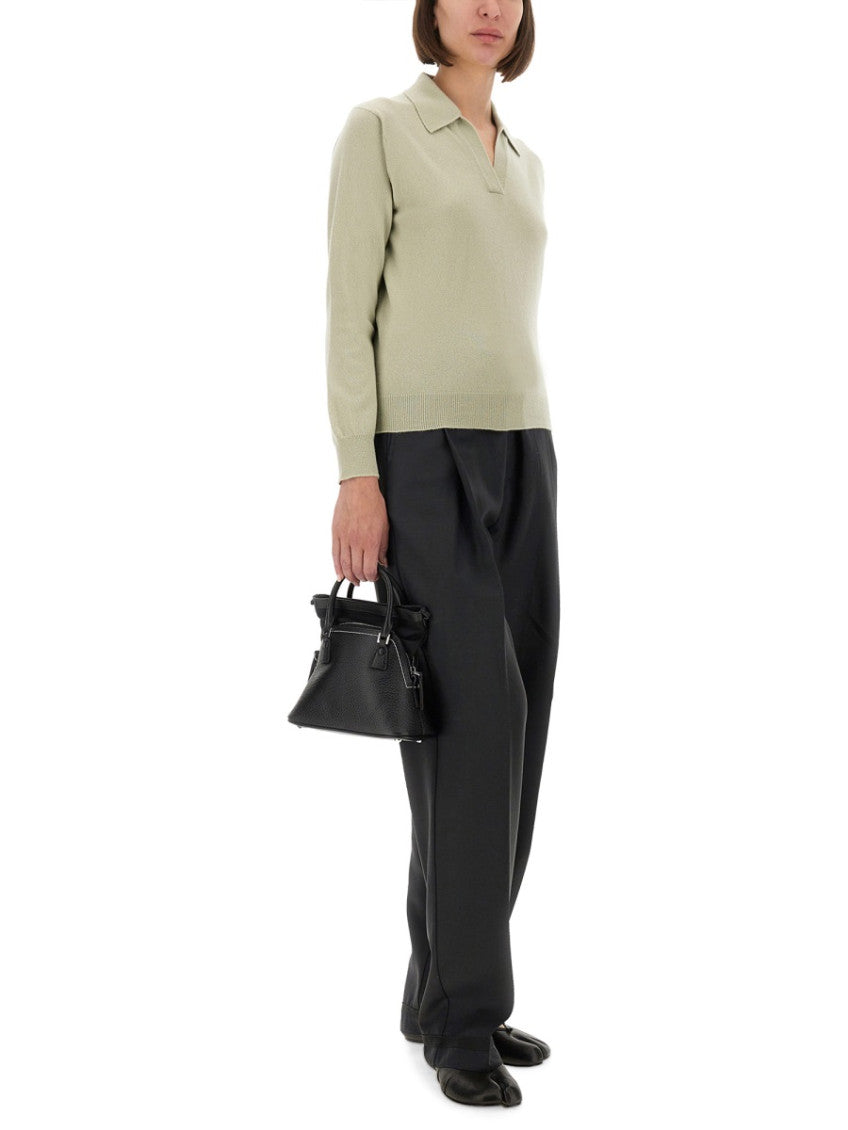Green Solid Shirt Collar Sweater 4