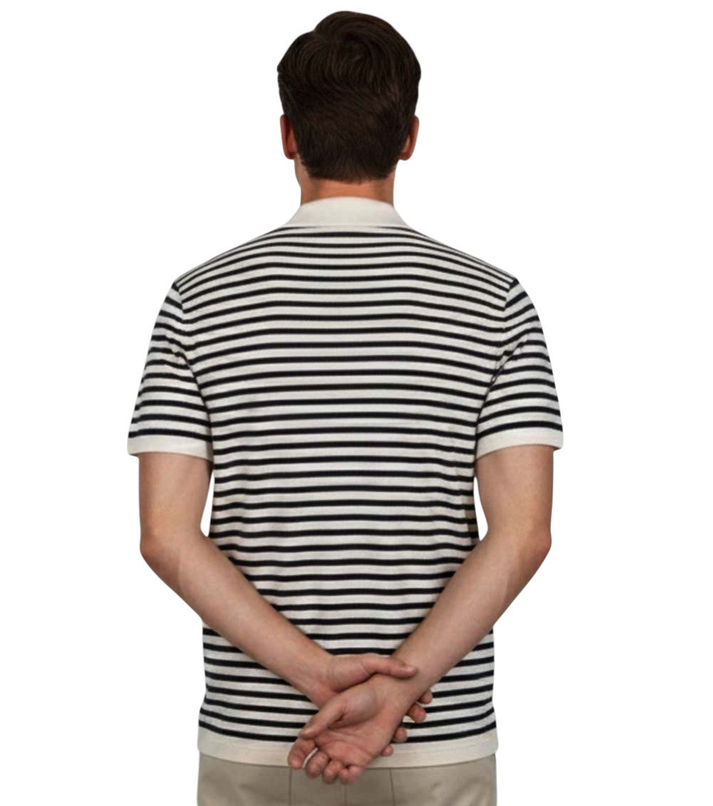 BlackWhite Single Stripes Shirt Collar Polo 2