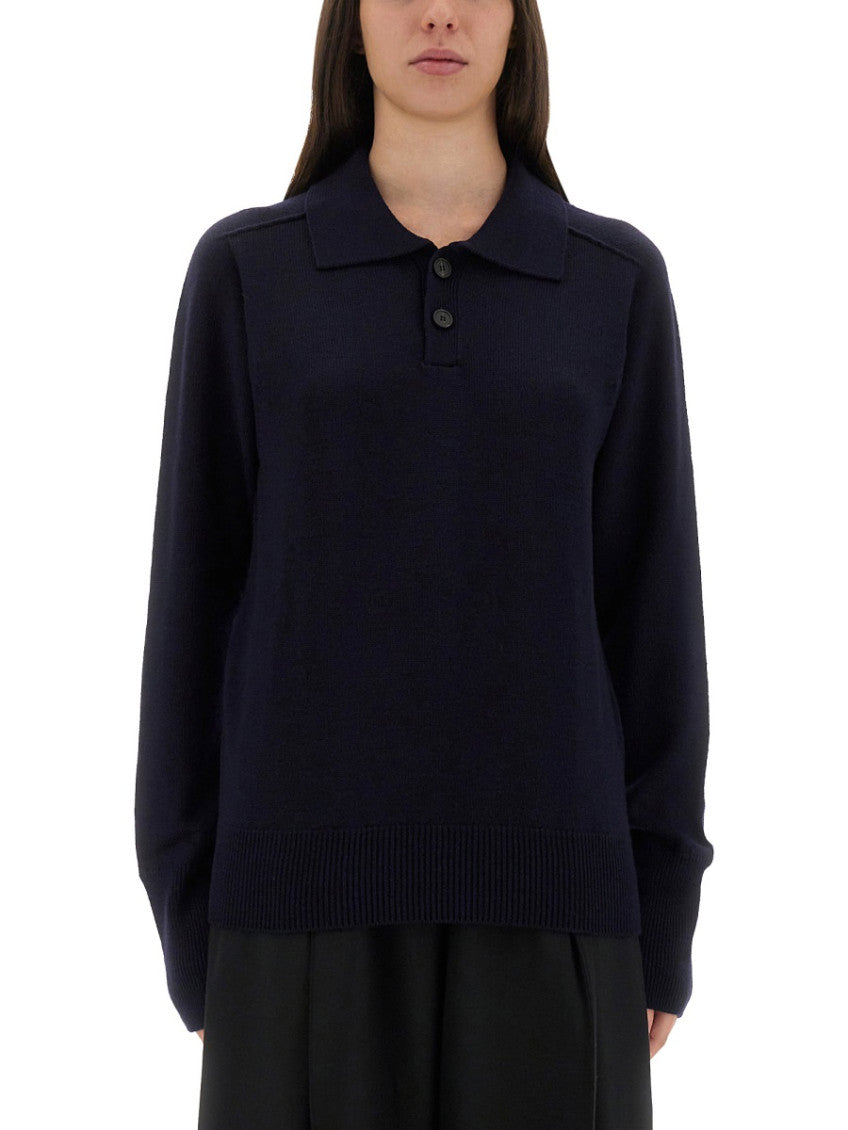 Blue Solid Shirt Collar Sweater 1
