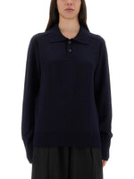Blue Solid Shirt Collar Sweater 1