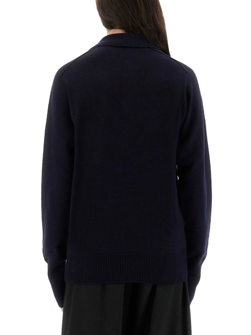 Blue Solid Shirt Collar Sweater 2