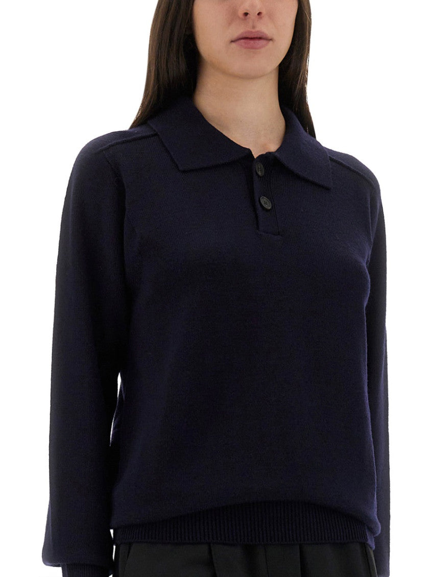 Blue Solid Shirt Collar Sweater 3