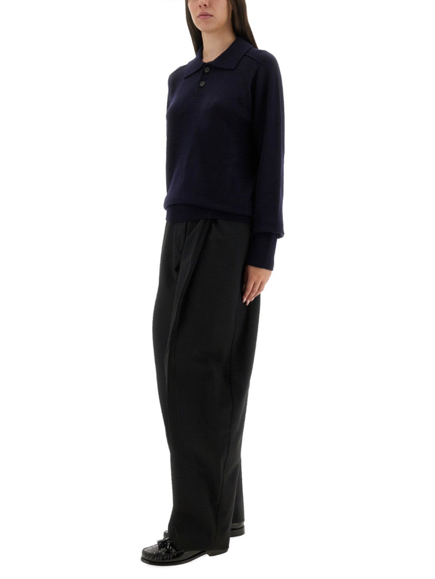 Blue Solid Shirt Collar Sweater 4