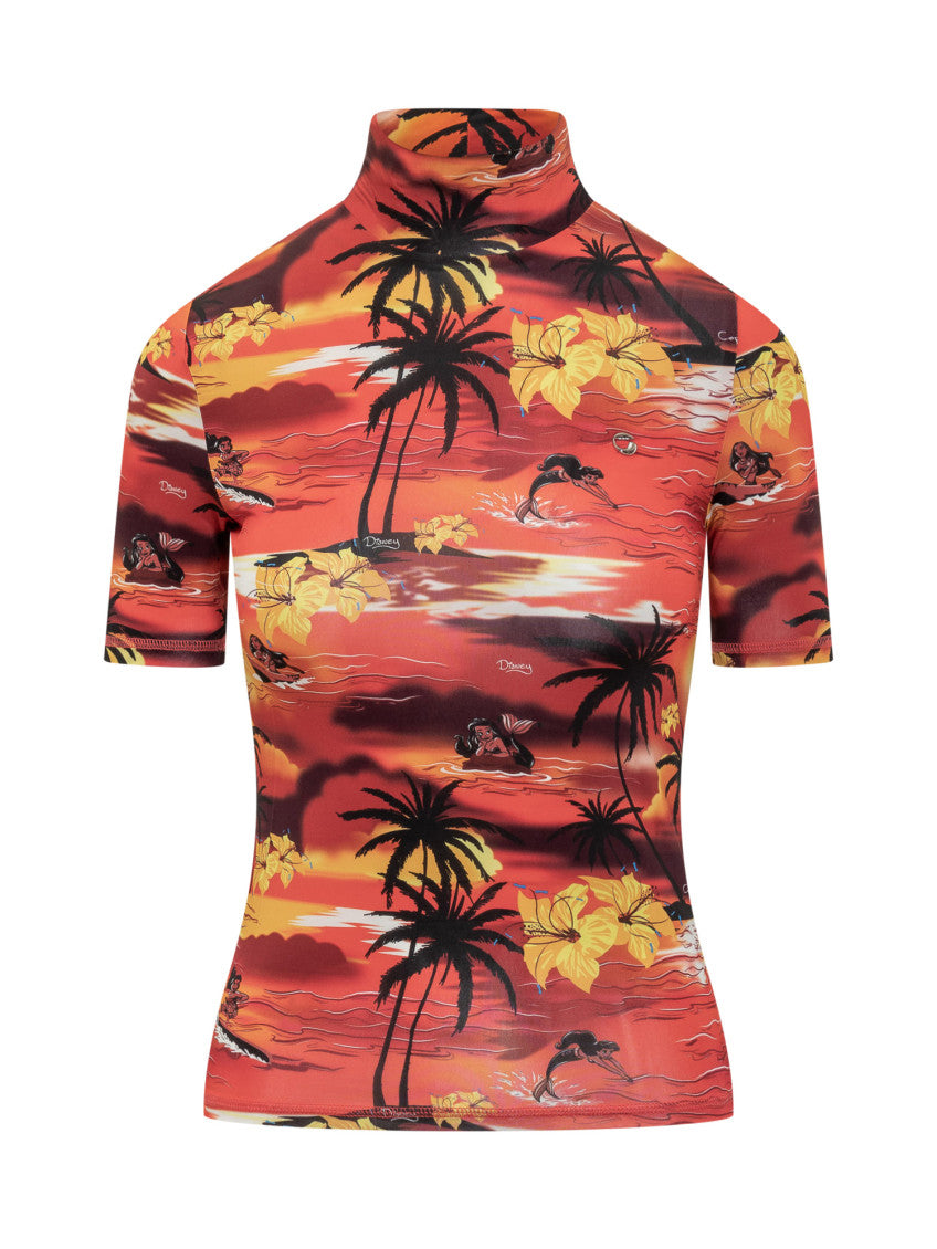 Red Printed Mock Collar Top 1