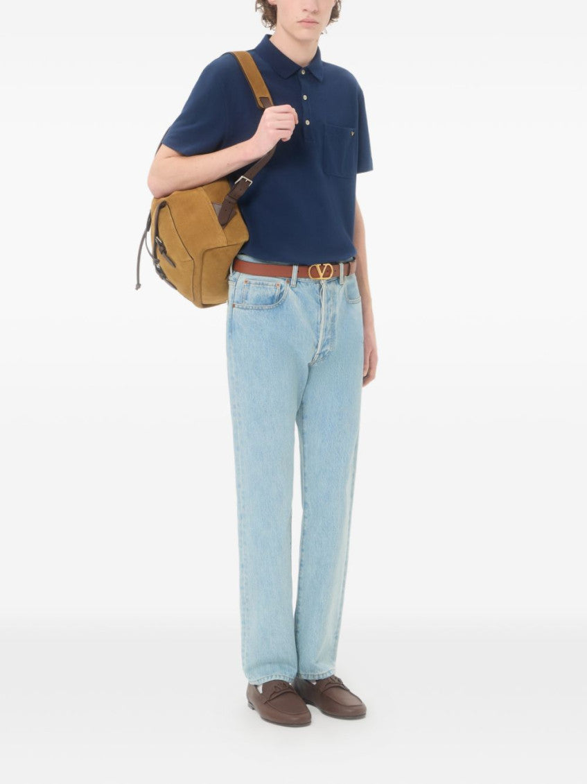 Blue Solid Shirt Collar Polo 4