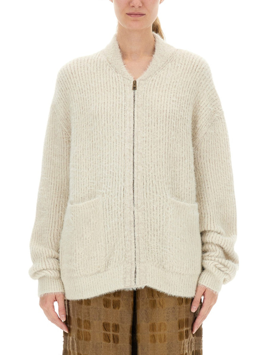 White Knitted Mock Collar Sweater 1