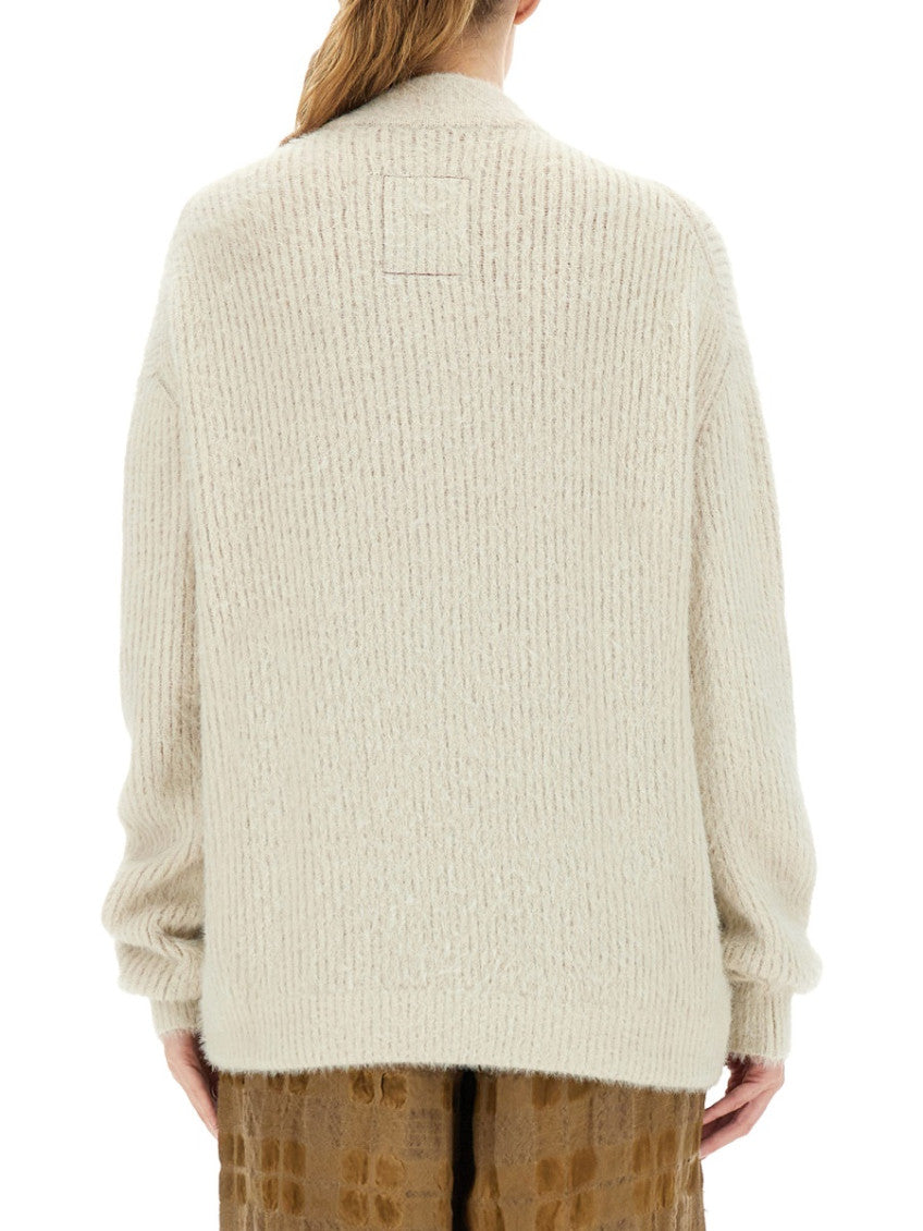 White Knitted Mock Collar Sweater 2