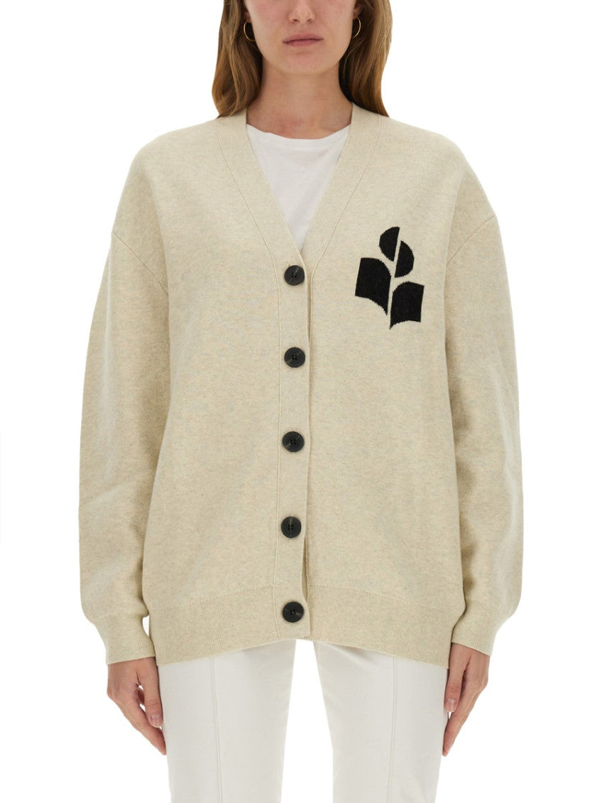 Beige Graphic V Neck Sweater 1