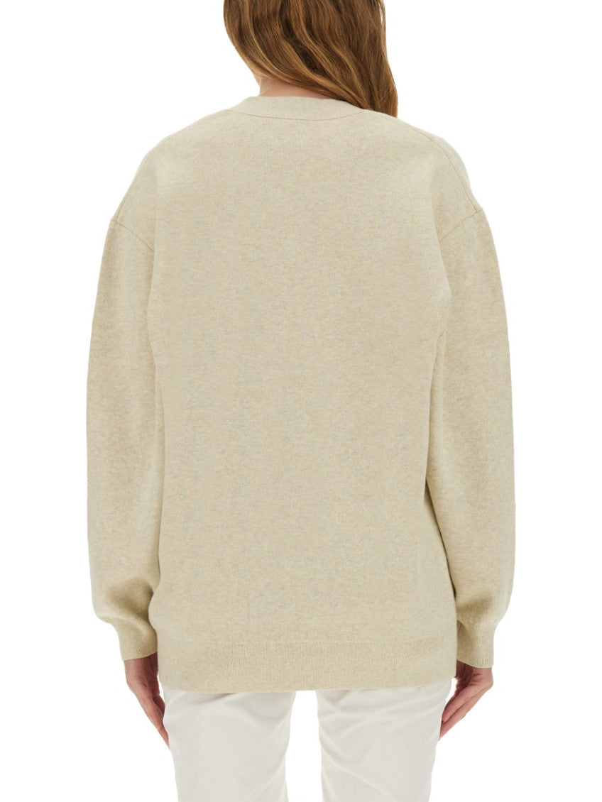 Beige Graphic V Neck Sweater 2