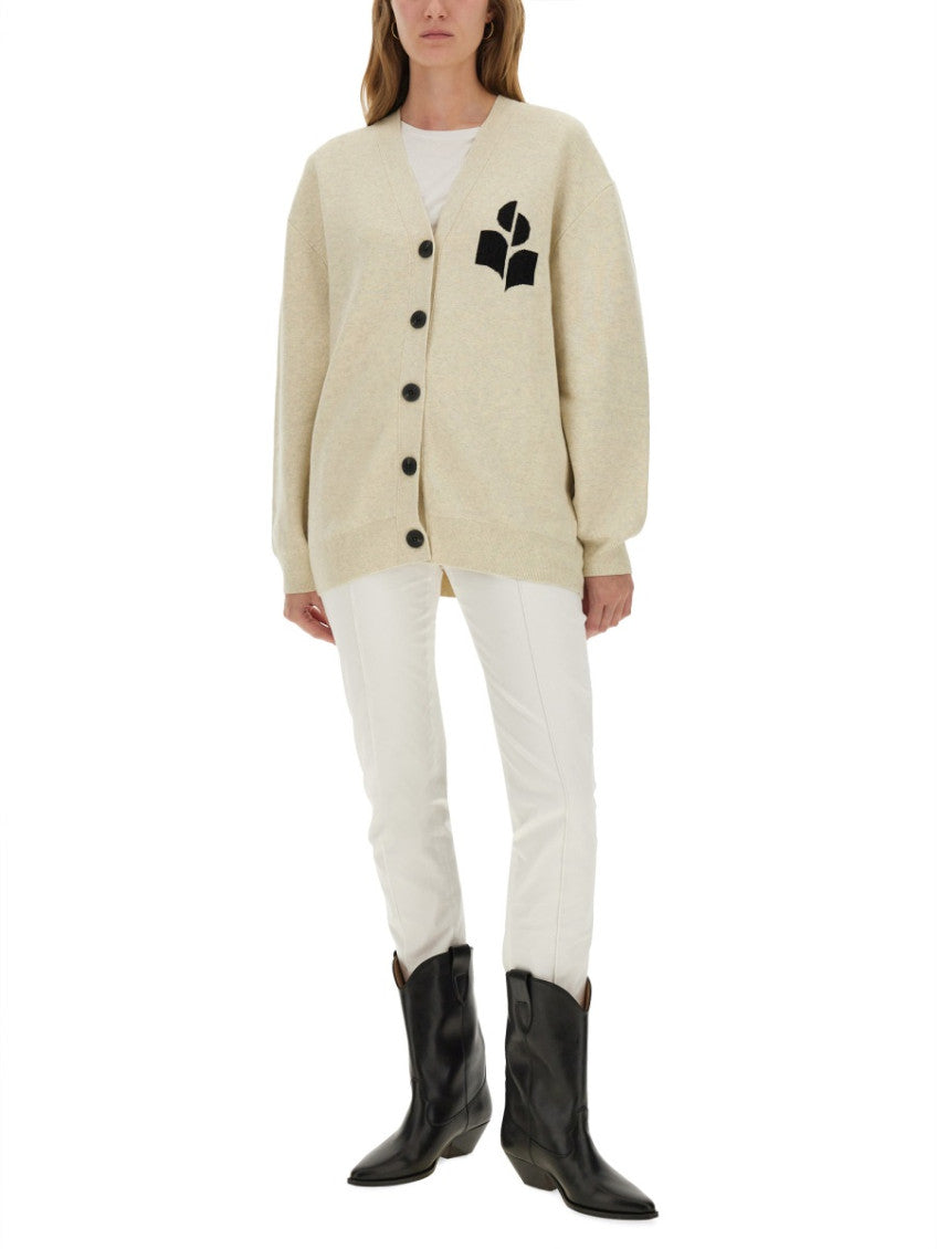 Beige Graphic V Neck Sweater 4