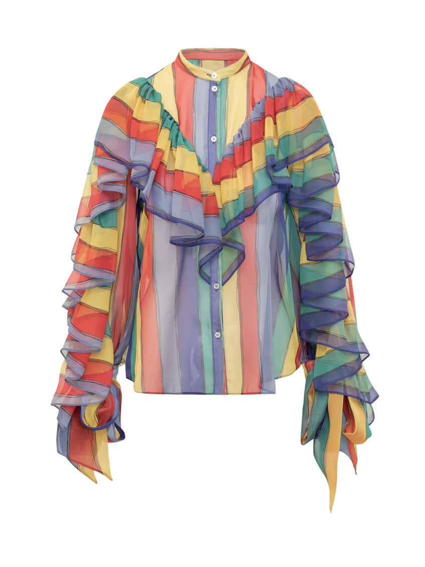 Multicolor Stripes Band Collar Top 1