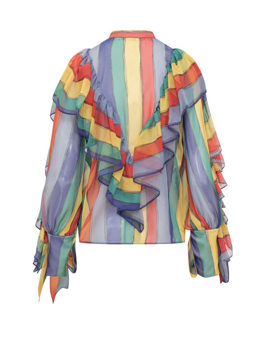 Multicolor Stripes Band Collar Top 2