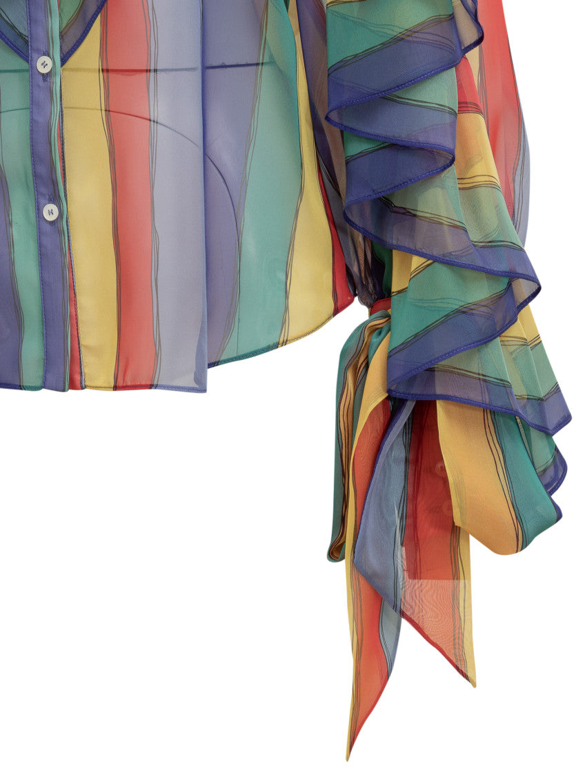 Multicolor Stripes Band Collar Top 4