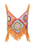 Orange Crochet V Neck Top 1