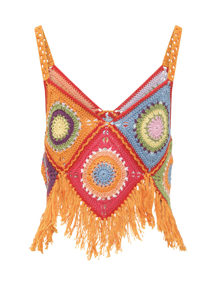 Orange Crochet V Neck Top 2