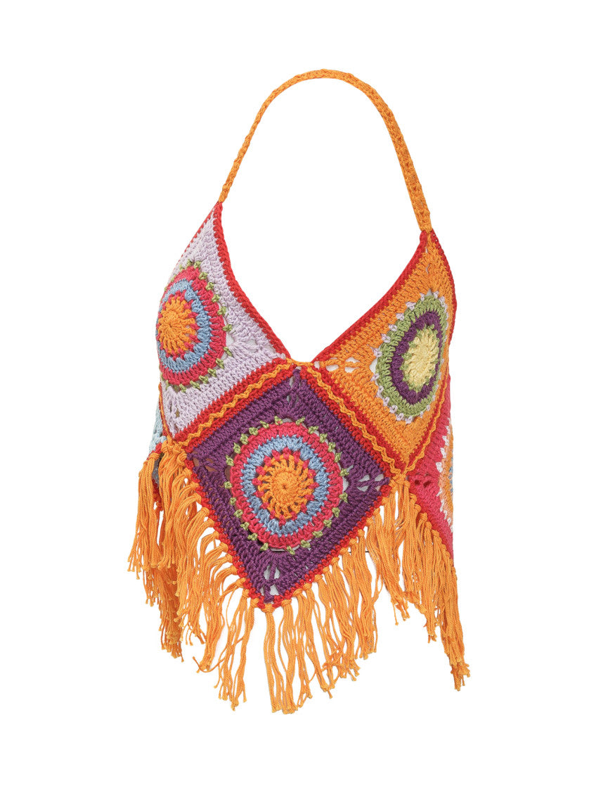 Orange Crochet V Neck Top 3