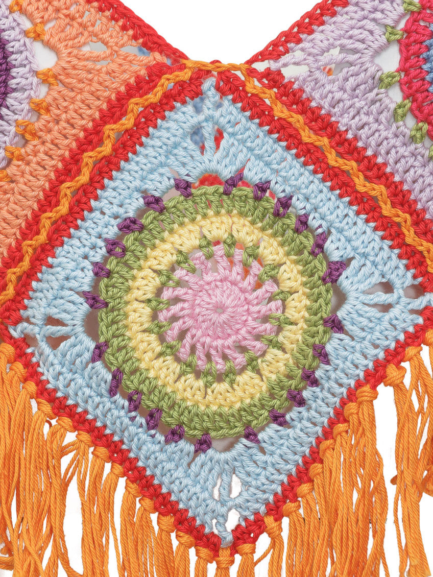 Orange Crochet V Neck Top 4