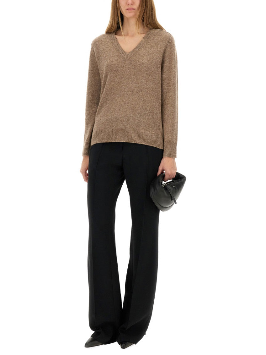 Beige Solid V Neck Sweater 4