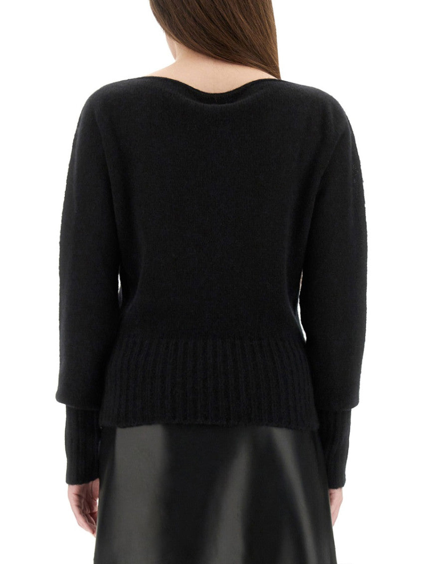 Black Solid Boat Neck Sweater 2