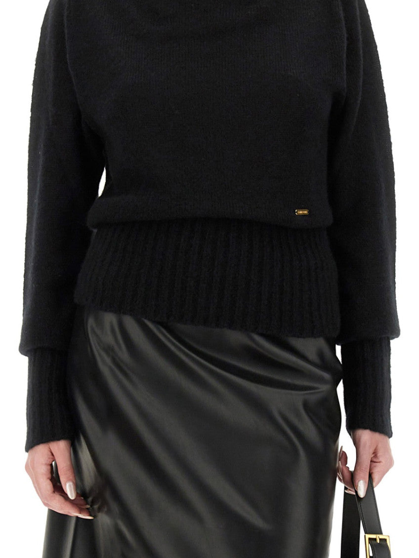 Black Solid Boat Neck Sweater 3