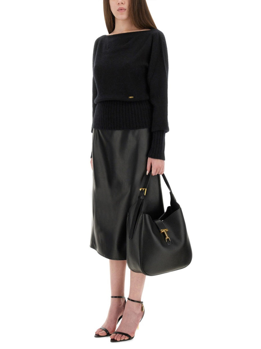 Black Solid Boat Neck Sweater 4